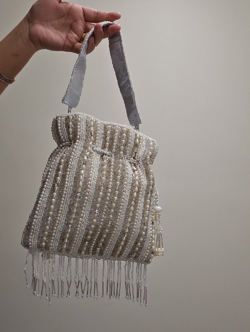 Beaded Ivory Evening Handbag - Unbranded